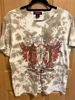 Rock & Roll Western Graphic Tie-Dye Tee in Olive Green and Red